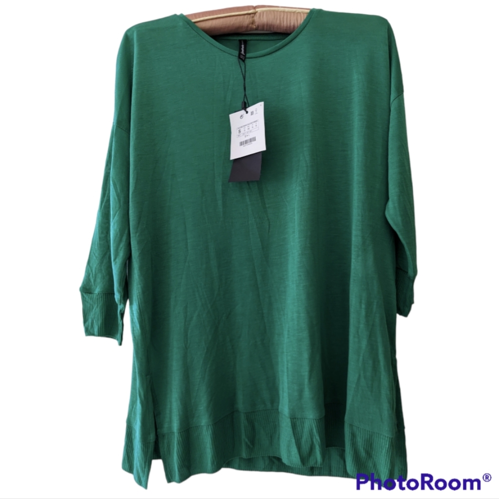 Stradivarius basics top green sheer lyocell lightweight oversized small NWT